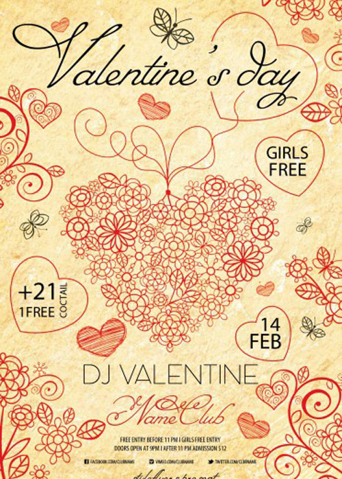 Valentine’s Day PSD V14 Flyer Template with Facebook Cover