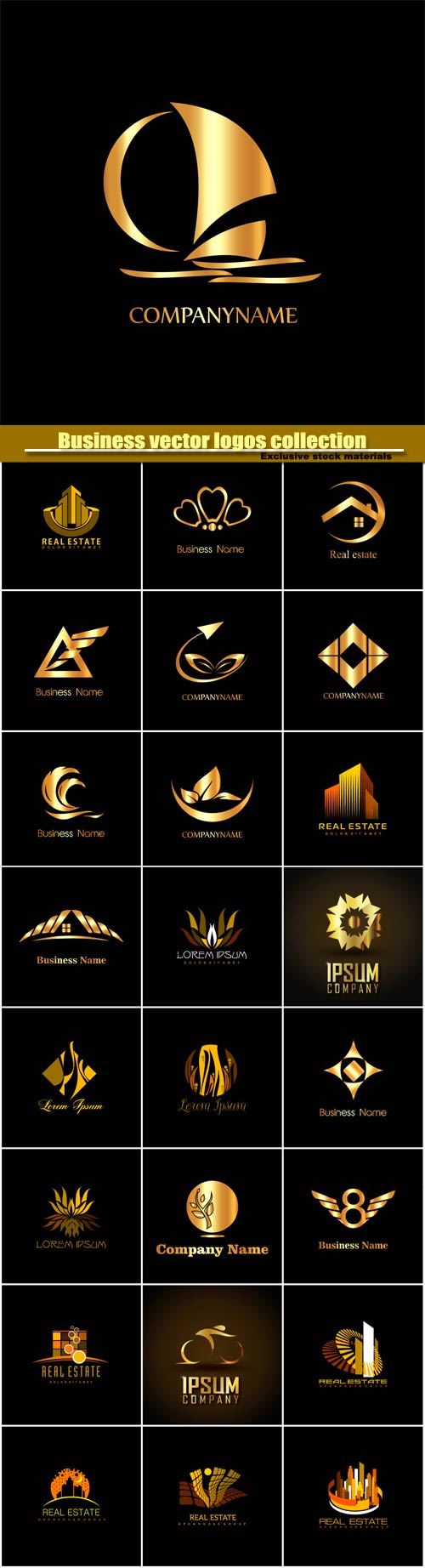 Business vector logos templates, creative gold figure icon