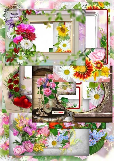 Набор рамок для фотошопа в png – Цветочный фейерверк