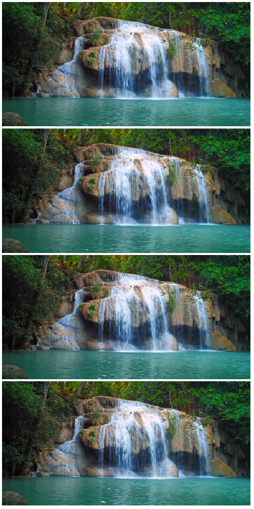 Footage Waterfall in tropical rainforest flows in emerald pond