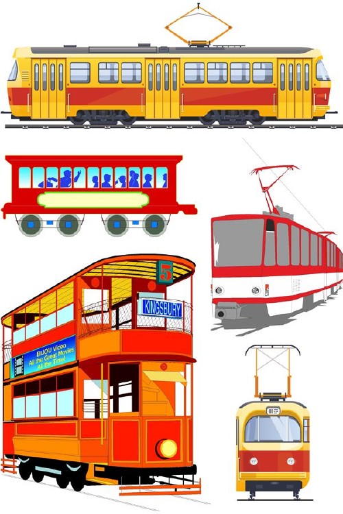 Железнодорожный транспорт: Трамвай (подборка векторных отрисовок)