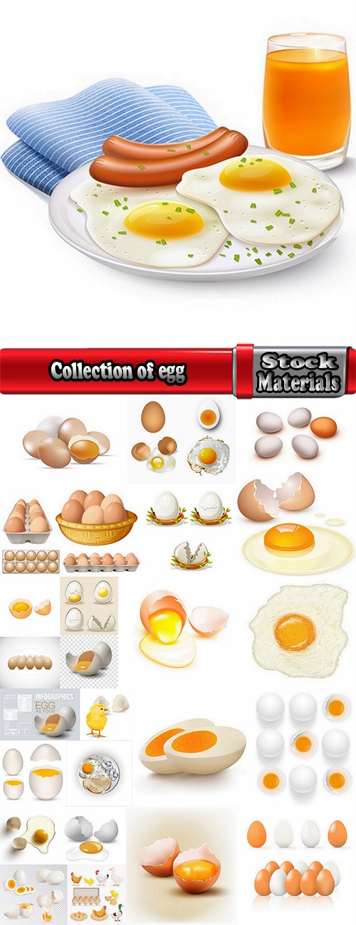 Collection of egg shell eggs breakfast omelette 25 EPS