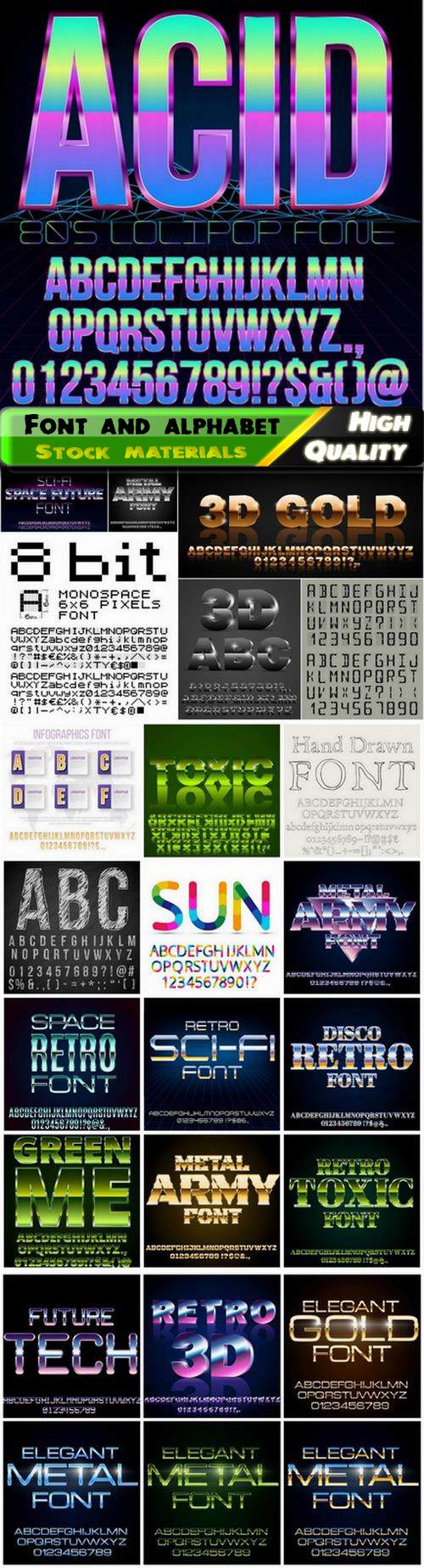 Set of vector font and alphabet letter and number 5 25 Eps