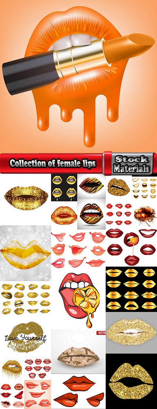 Collection of female lips illustration icon for printing things vector picture 25 EPS