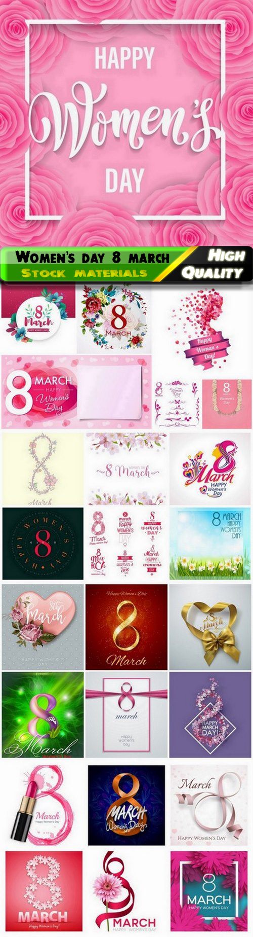 Happy Womens day 8 march greeting card and banner 25 Eps