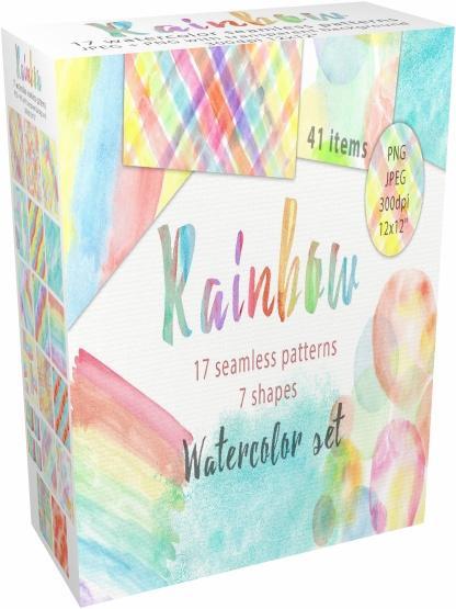 CreativeMarket - Rainbow watercolor seamless pattern