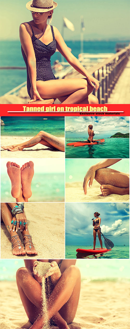 Tanned girl on tropical beach