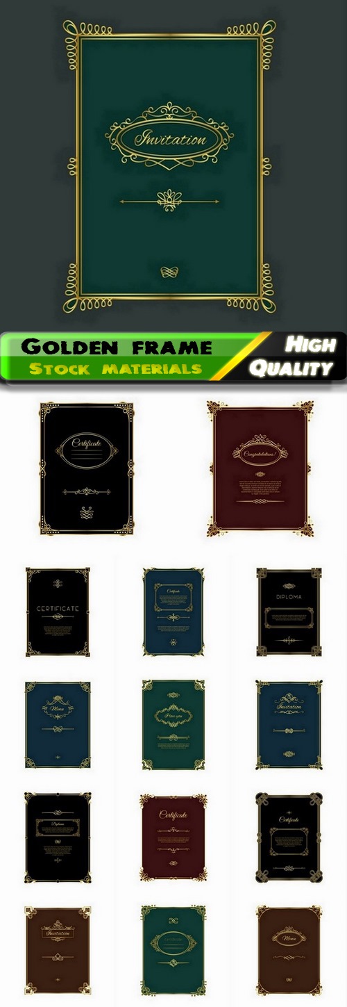 Golden frame for certificate or diploma template 15 Eps