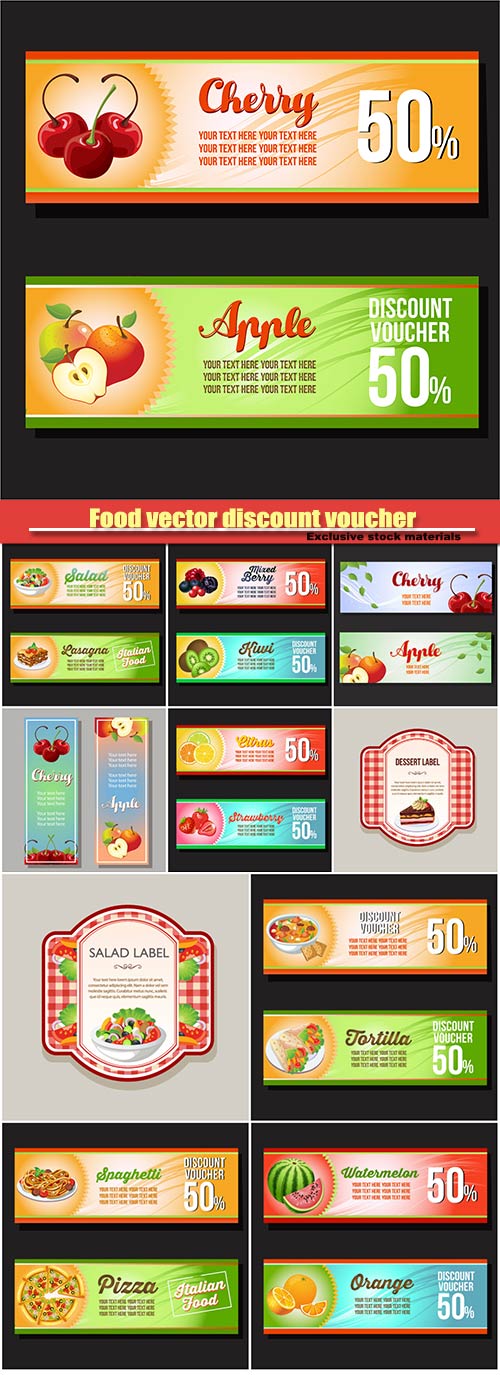 Food vector discount voucher, horizontal banner