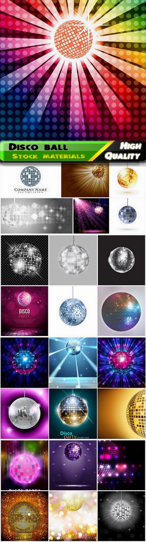 Disco ball with spotlight effects for dance party flyer design 25 Eps
