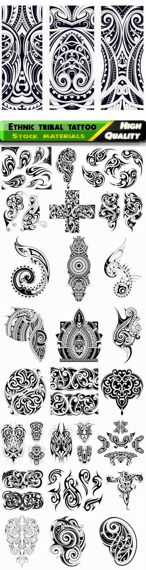Ethnic tribal ornament with curl and swirl tattoo 25 Eps