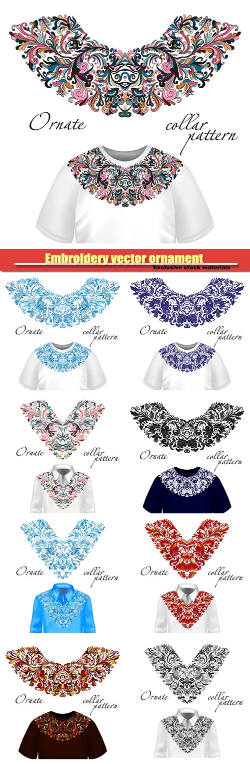 Embroidery vector ornament, shirt and t-shirt with beautiful embroidery