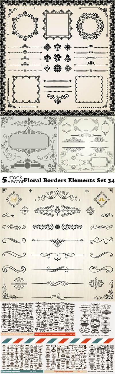 Vectors - Floral Borders Elements Set 34