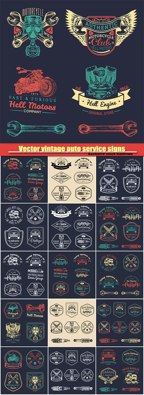 Vector vintage auto service signs collection