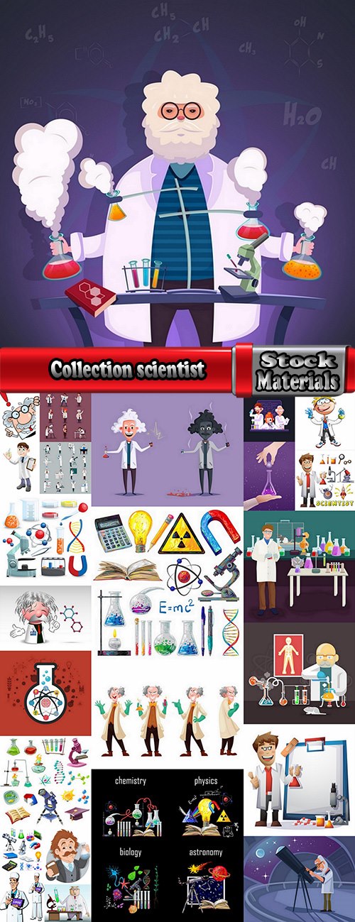 Collection physicist chemist astronomer scientist icon science cartoon character 25 EPS