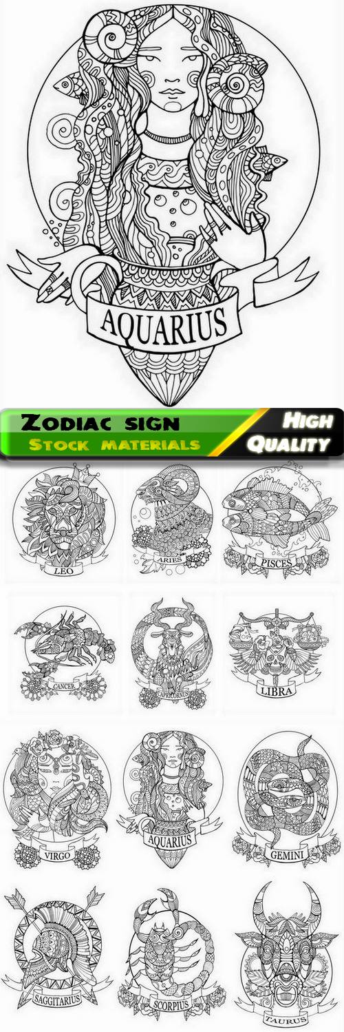 Astrology zodiac sign and symbol for coloring book 12 Eps