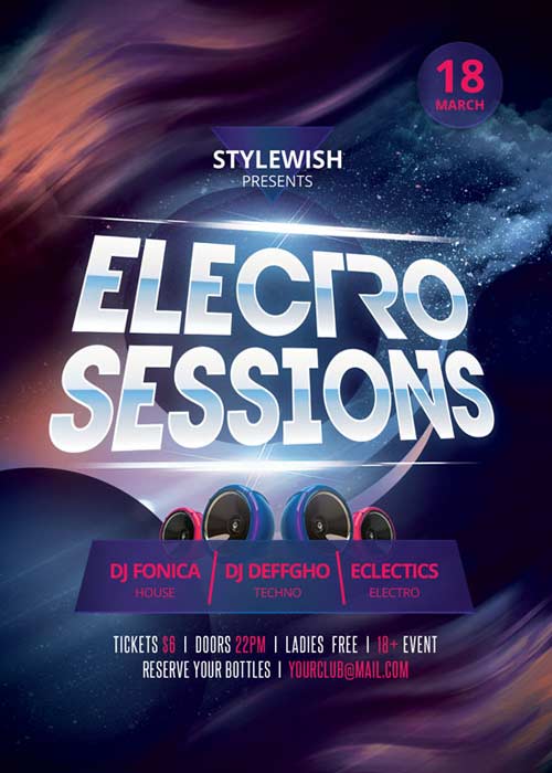 Electro Sessions V21 Flyer PSD Template