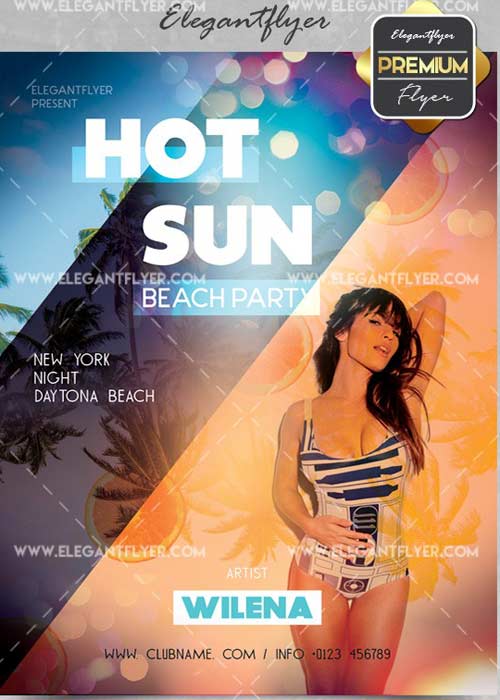 Hot Sun beach party V15 Flyer PSD Template + Facebook Cover