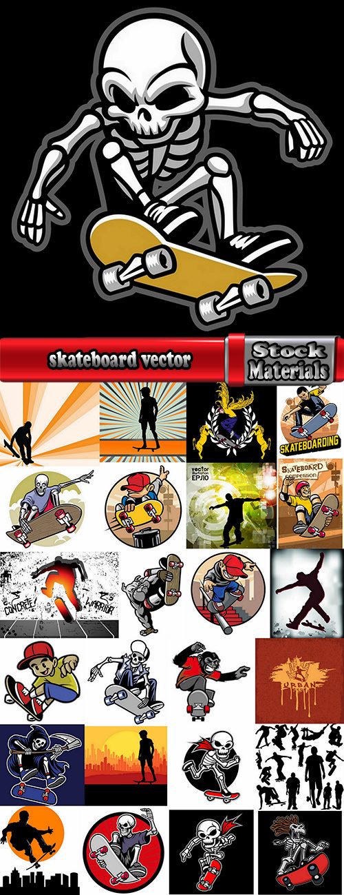 skateboard vector drawing drawing for T-shirts 25 EPS