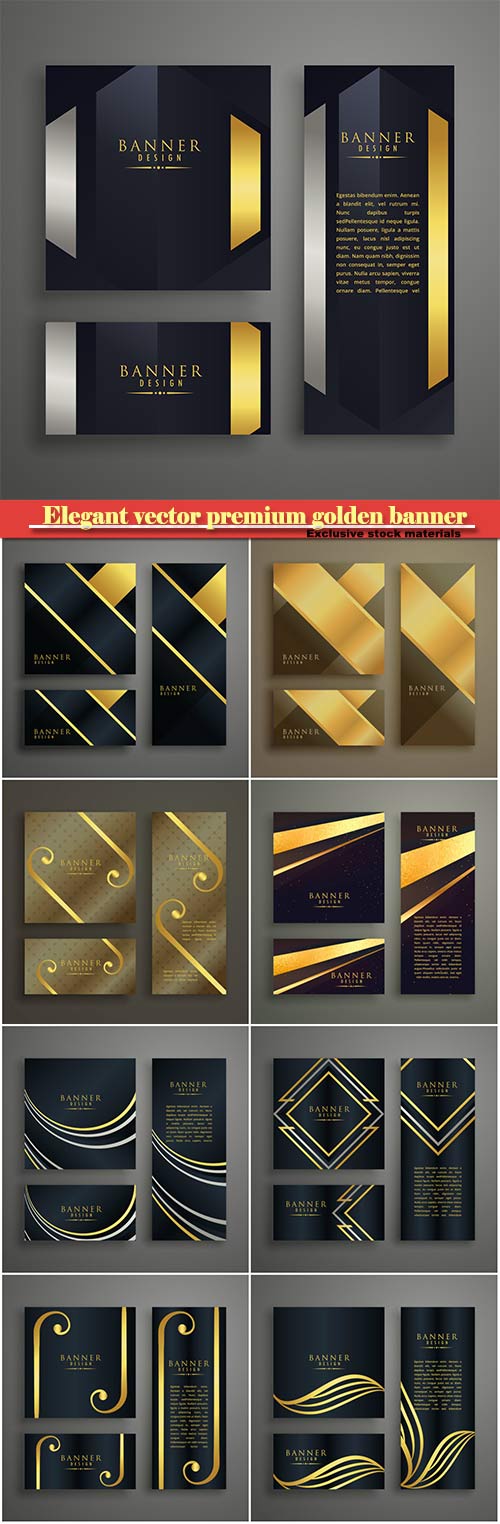 Elegant vector premium golden banner cards invitation set