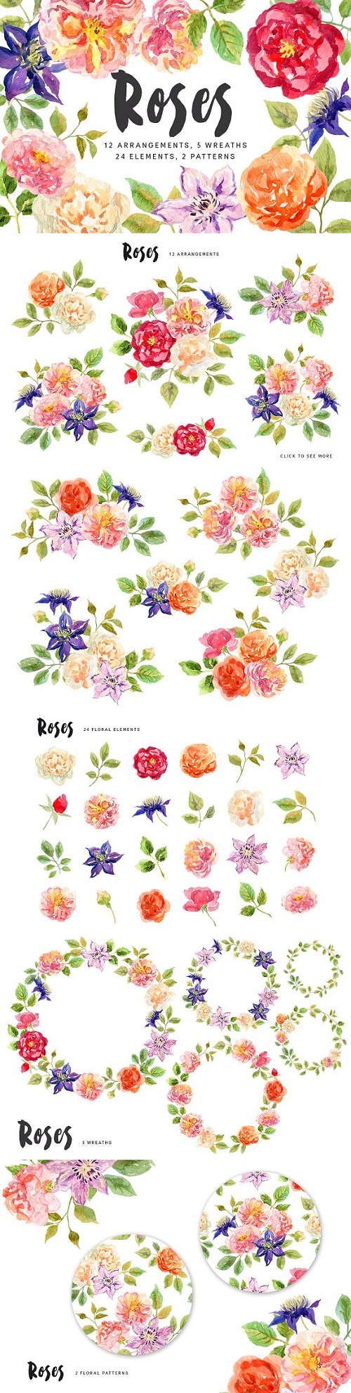 Roses. Watercolor collection - 1759881