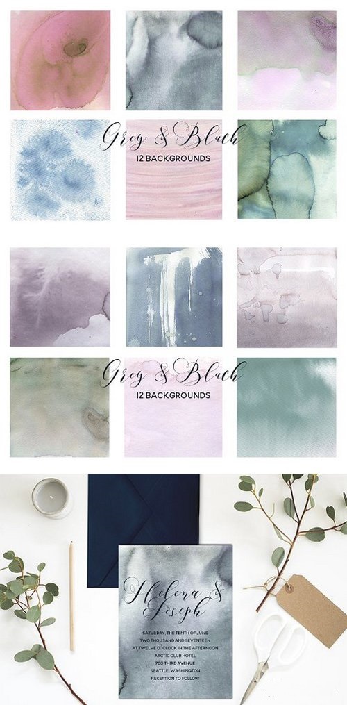 Grey & Blush Pink Watercolor Washes 1349459