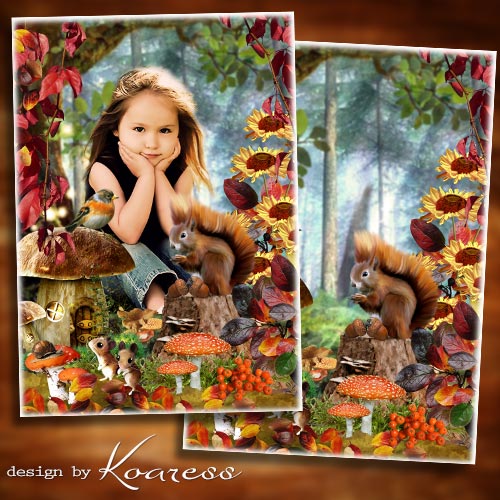 Осенняя рамка-коллаж для детей с зайчиком и белочкой - Сказки осеннего леса