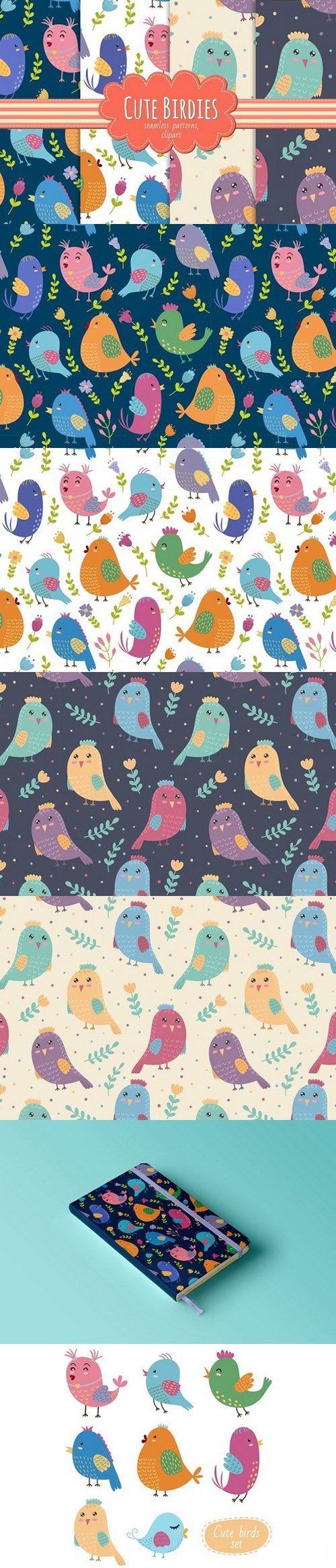 Cute Birdies: patterns&clipart 970718