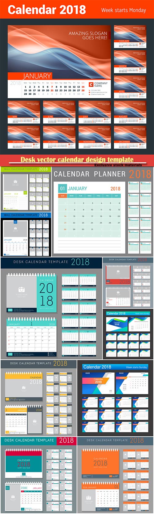 Desk vector calendar design template for 2018 year # 12
