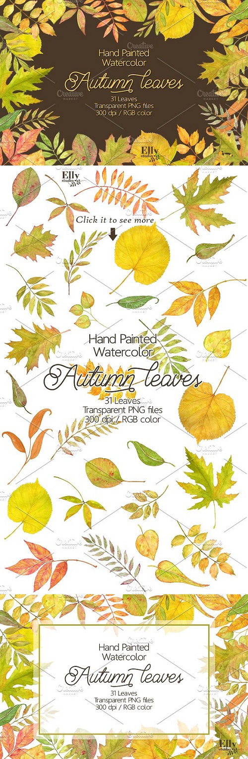 Watercolor autumn leaves clip art 1903144