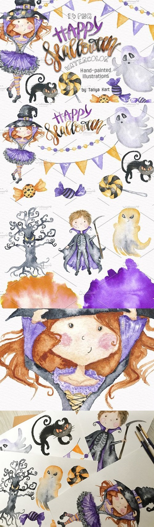 Halloween Party Watercolor Clipart 1745646