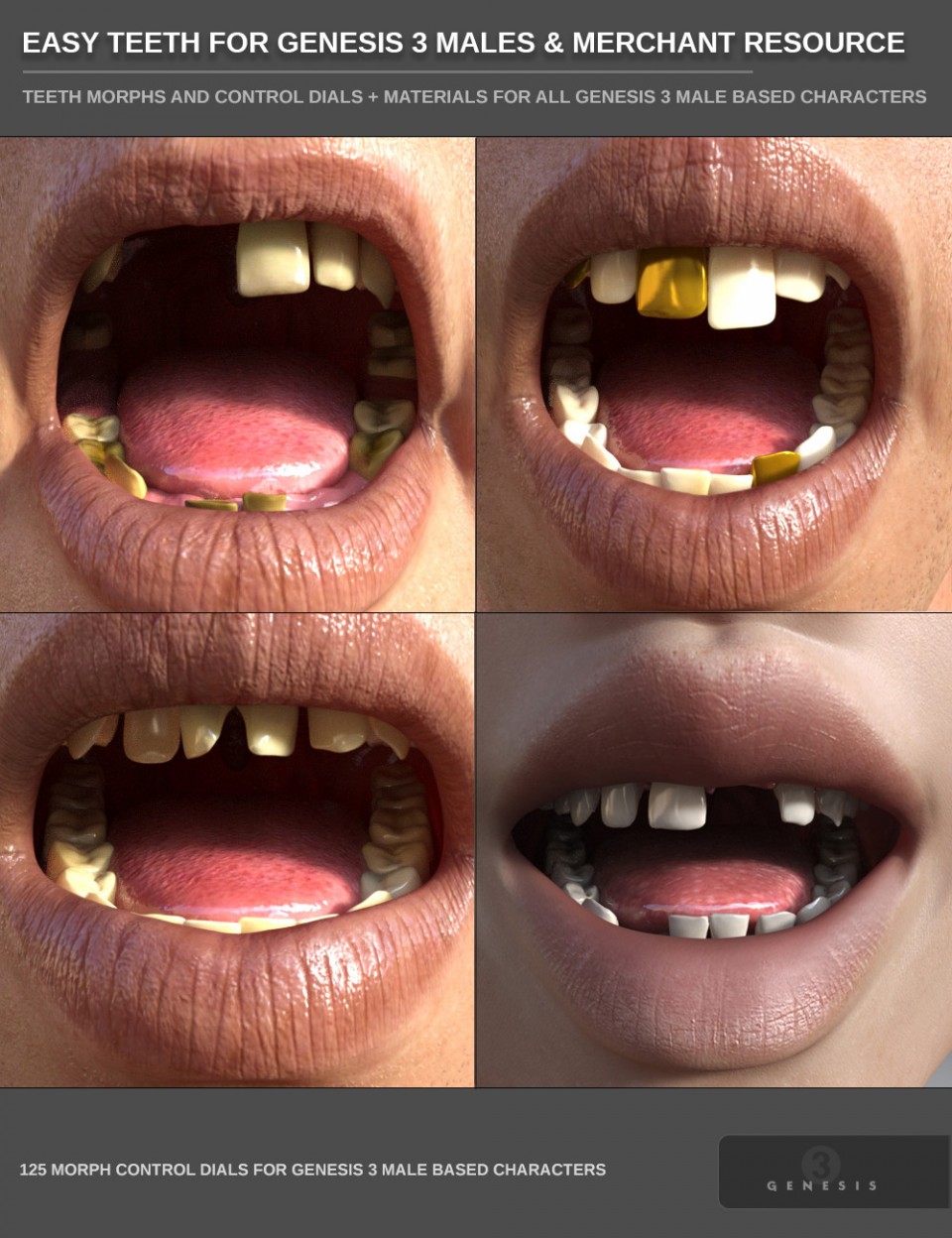 Easy Teeth for Genesis 3 Male(s) and Merchant Resource