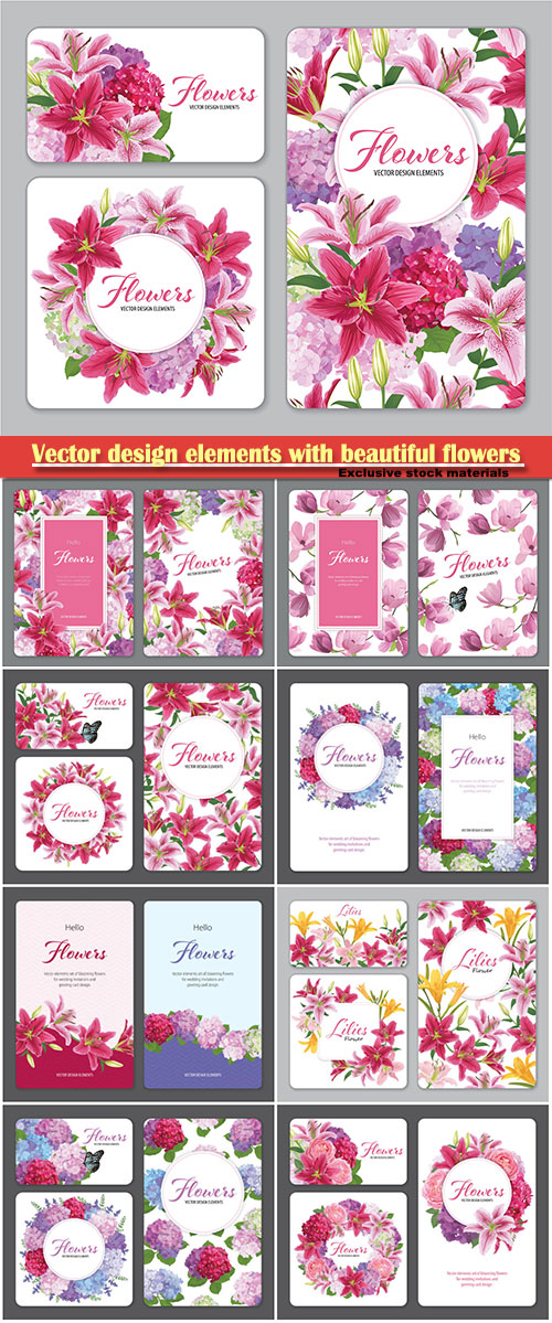 Vector design elements with beautiful flowers