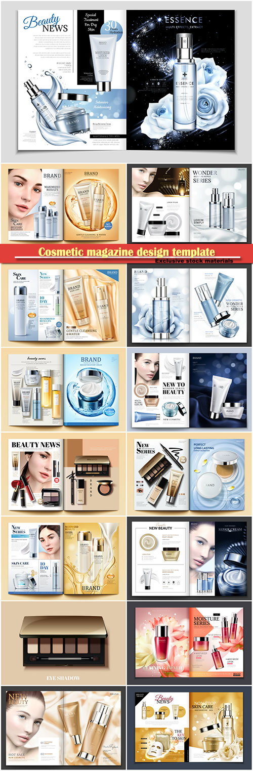 Cosmetic magazine design template, 3d vector illustration