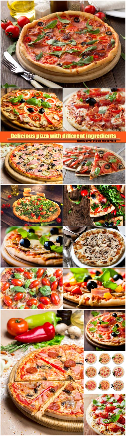 Delicious pizza with different ingredients