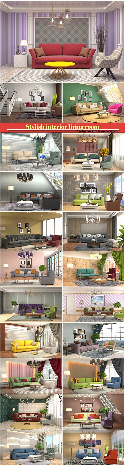 Stylish interior living room, 3d illustration