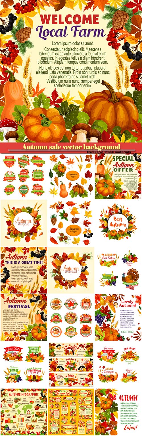 Autumn sale vector background, banner template for discount promotion desig ...