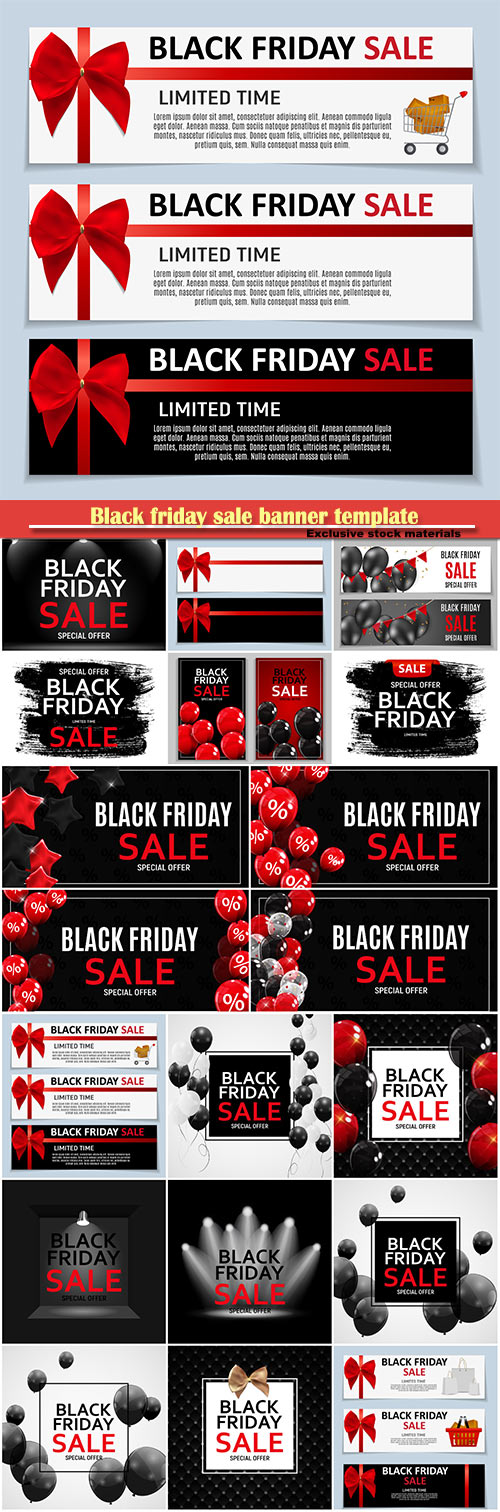 Black friday sale banner template vector design with balloons