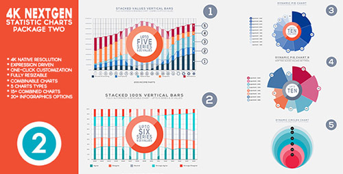 4K NextGen Resizable Statistics Charts & Infographics Pack Two