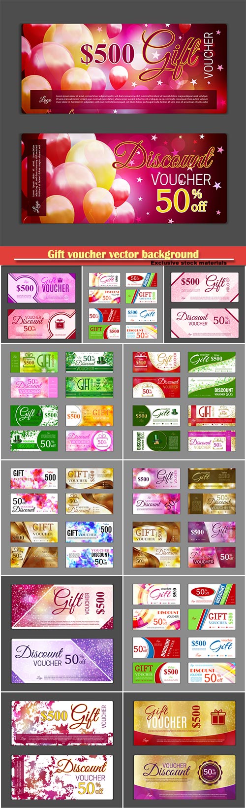 Gift voucher vector background, shopping cards, discount coupon, banner, di ...