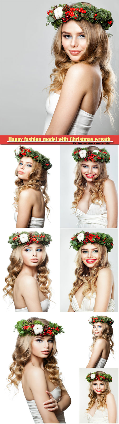 Happy fashion model with Christmas or New Year wreath