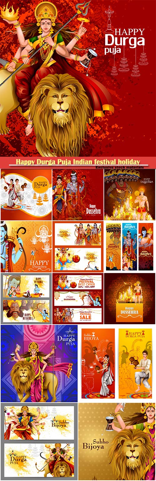 Happy Durga Puja Indian festival holiday vector background