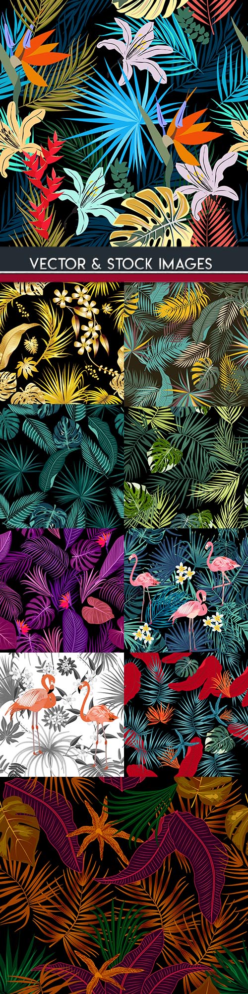 Tropical exotic floral leaf seamless pattern design