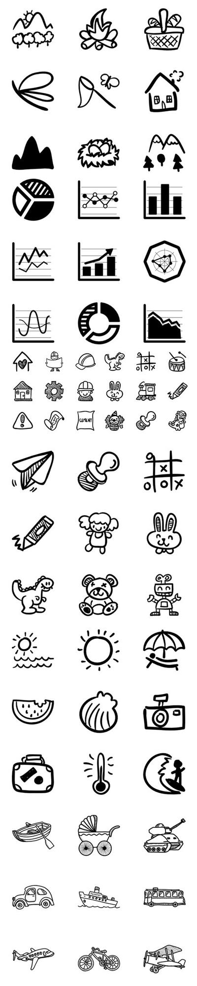 430+ Hand Drawn Detailed Vector Icons Set