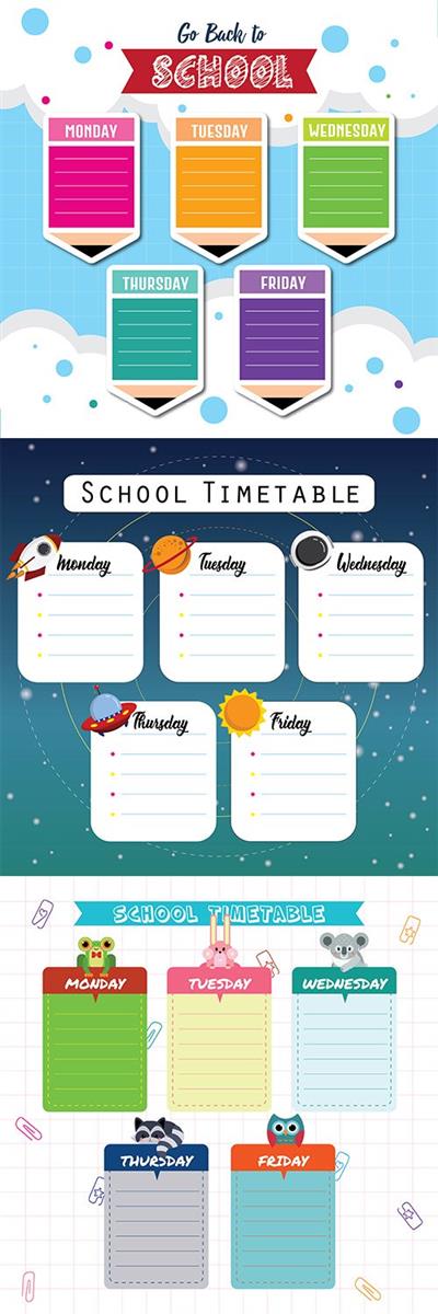 School Timetable Vector Set