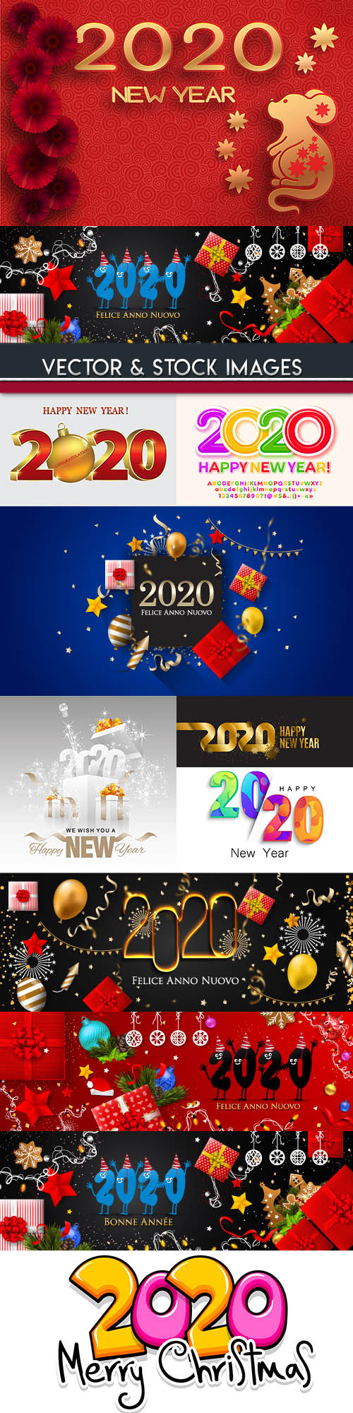 New Year and Christmas decorative 2020 symbol illustration