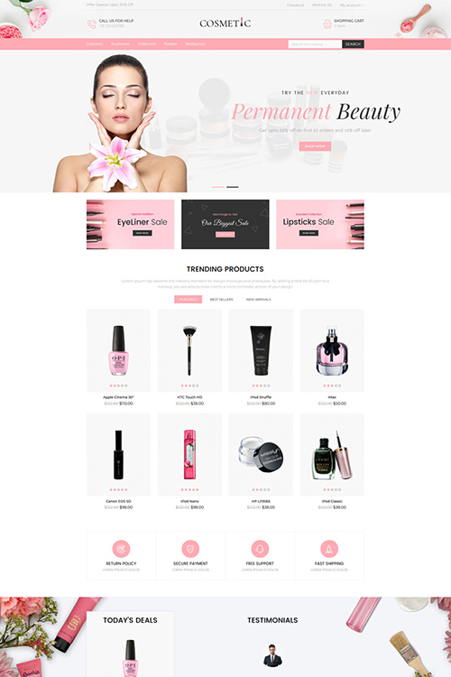 Cosmetics Store Responsive OpenCart Template 85559