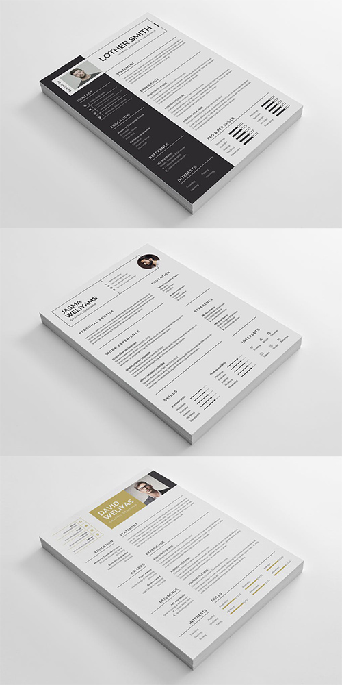 Clean and Minimalist CV / Resume Template - 164-166